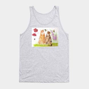 Cats among bumble bees and flowers Tank Top